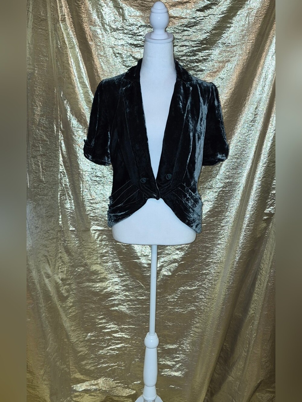 Dark Green Velvet Short Sleeve, Waist-Length Jacket from Anthropologie